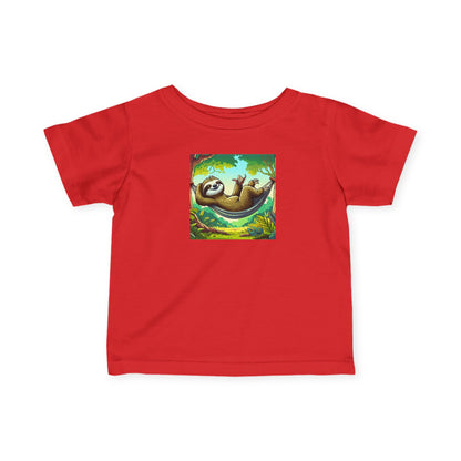 Cute infant tee by Printify featuring a sloth nap graphic, soft baby shirt with adorable and comfortable design for kids.