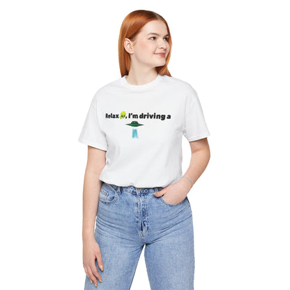 Alien Driving Unisex Tee - Fun Casual Shirt, Gifts for UFO Lovers, Quirky Humor T-Shirt, Perfect for Road Trips, Unique Birthday Present