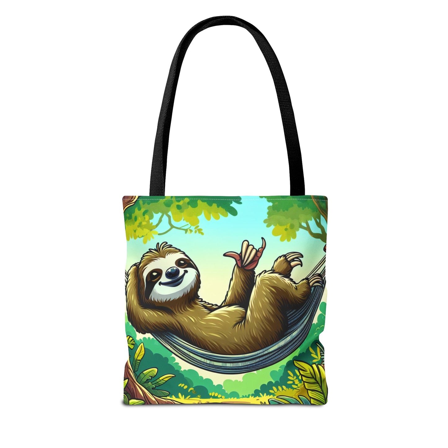 Cute eco-friendly sloth tote bag by Printify featuring a adorable sloth design, perfect for animal lovers and everyday use.