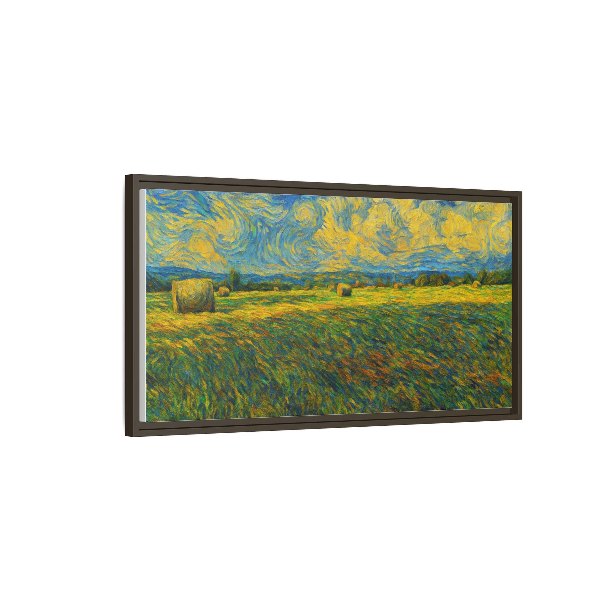 Multi-color landscape matte canvas print framed by Printify, showcasing a scenic outdoor view with vibrant colors and a sleek frame.