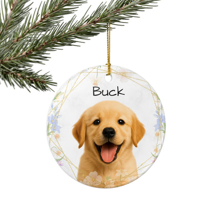 Golden Retriever Puppy Ornament, Ceramic Pet Photo Ornament | Personalized Name Option - TRV