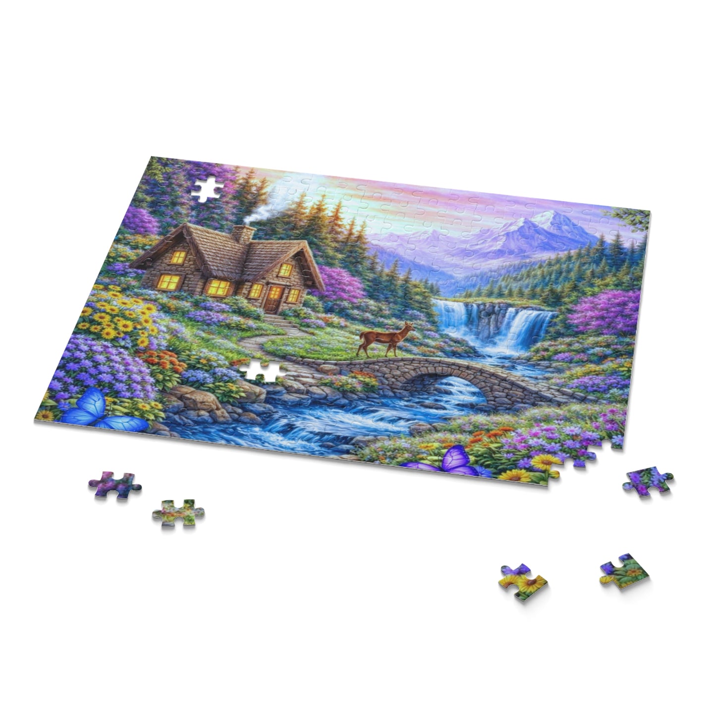 Scenic Mountain Cottage Jigsaw Puzzle — 120/252/500-Piece Nature Landscape Puzzle