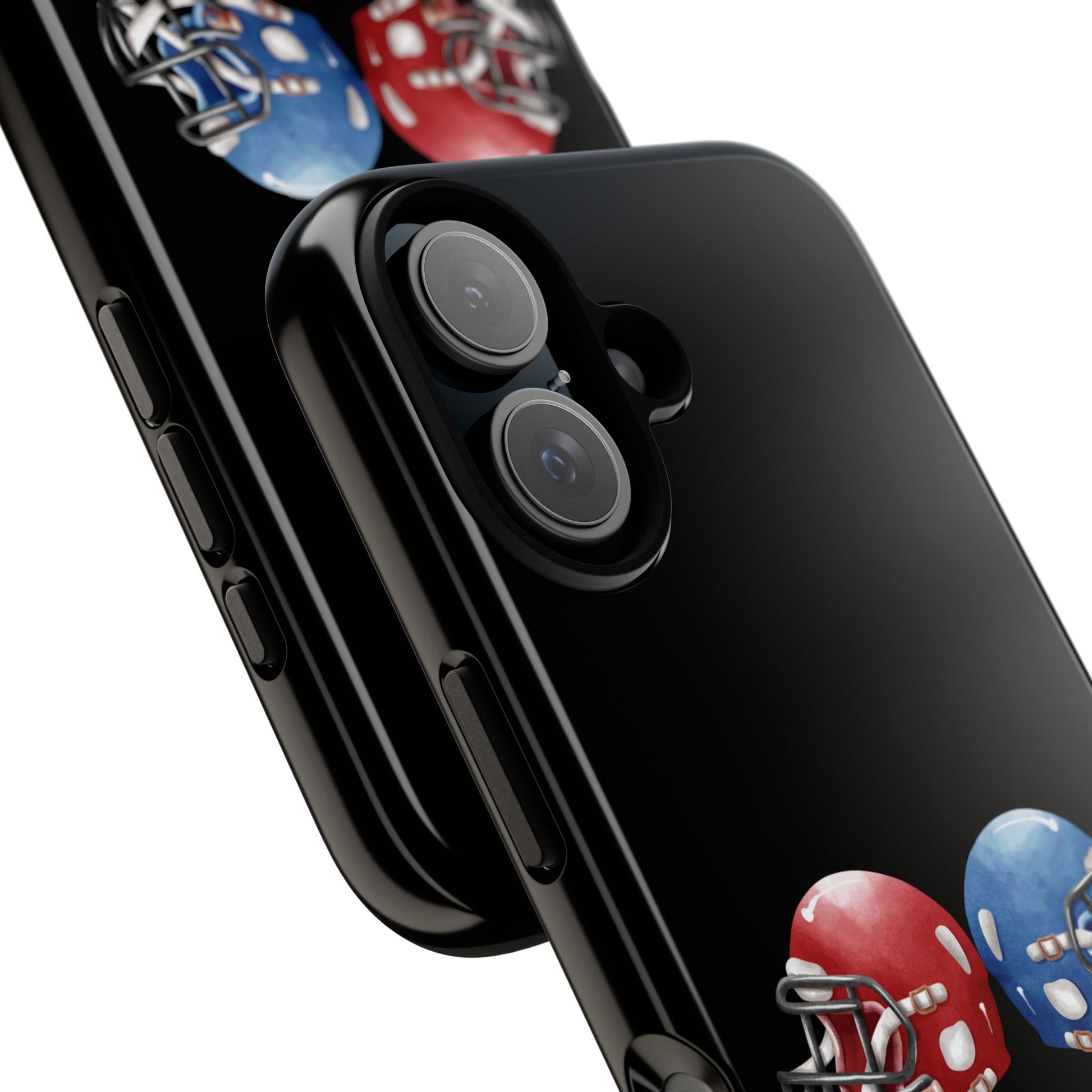 Red and blue football helmet tough phone case for iPhone, protective Printify cover with sports team design.