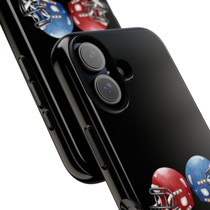 Red and blue football helmet tough phone case for iPhone, protective Printify cover with sports team design.
