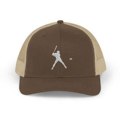 Vintage baseball snapback trucker cap with batter silhouette design, crafted by Printify, featuring classic brim and adjustable fit.