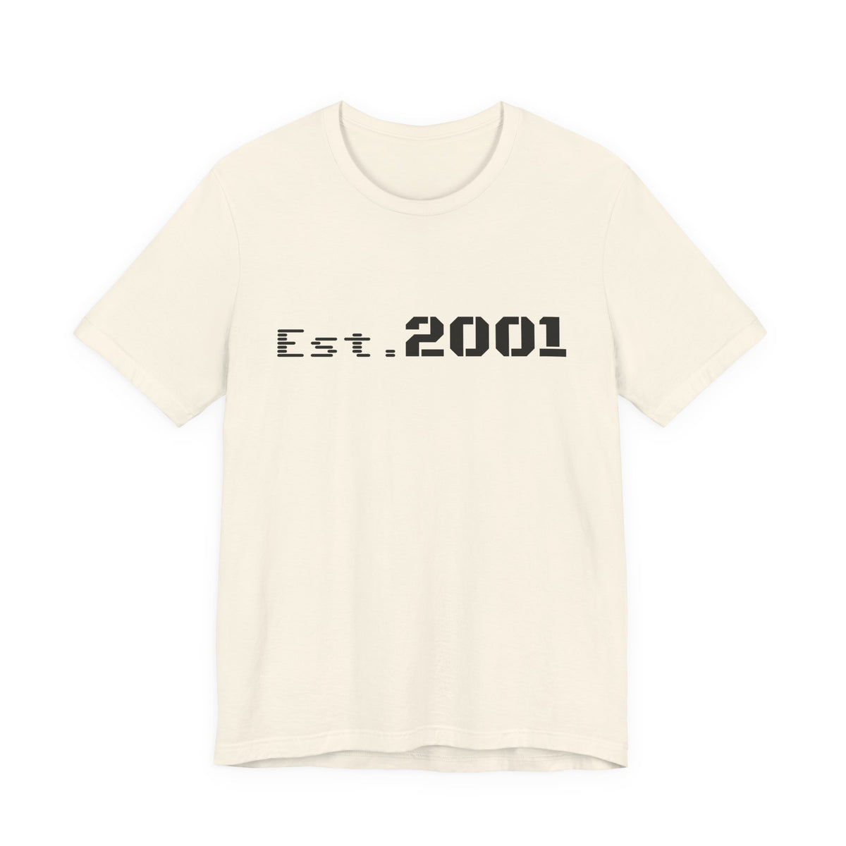 Retro minimalist Est. 2001 graphic T-shirt by Printify featuring a clean design and bold birth year text on soft fabric.
