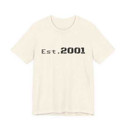 Retro minimalist Est. 2001 graphic T-shirt by Printify featuring a clean design and bold birth year text on soft fabric.