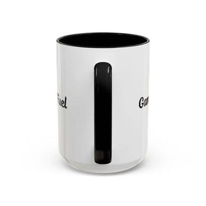 Printify Gamer Fuel coffee mug in 11oz size with bold "Gamer Fuel" text, featuring a sleek black ceramic design.