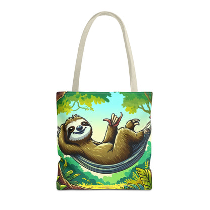 Eco-friendly sloth tote bag with cute animal design, made by Printify, perfect for animal lovers and casual outings.
