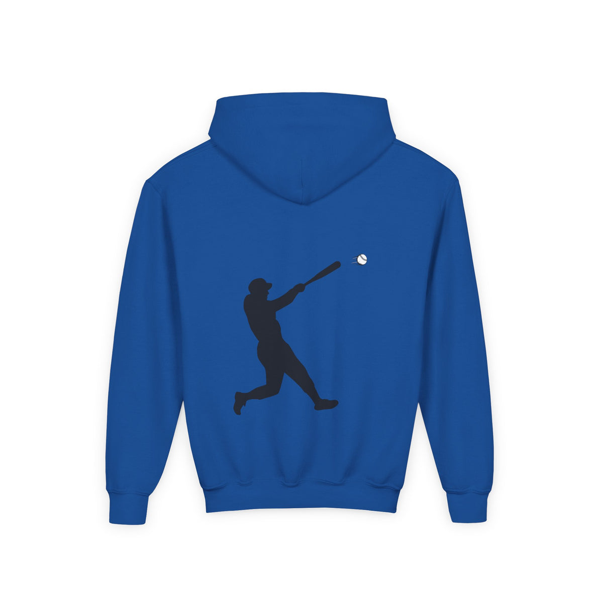 Youth baseball silhouette hoodie for kids, featuring a playful baseball player design on a comfortable pullover sweatshirt.