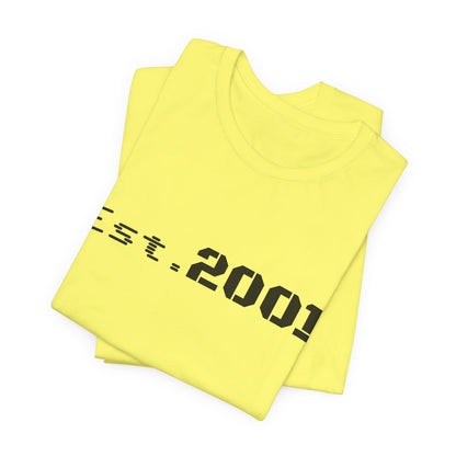 Retro minimalist Est. 2001 graphic T-shirt by Printify featuring a clean design and vintage-inspired style.