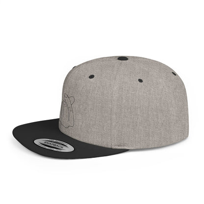 Printify minimalist hand gesture flat bill snapback hat, stylish unisex cap with clean design and adjustable snap closure.
