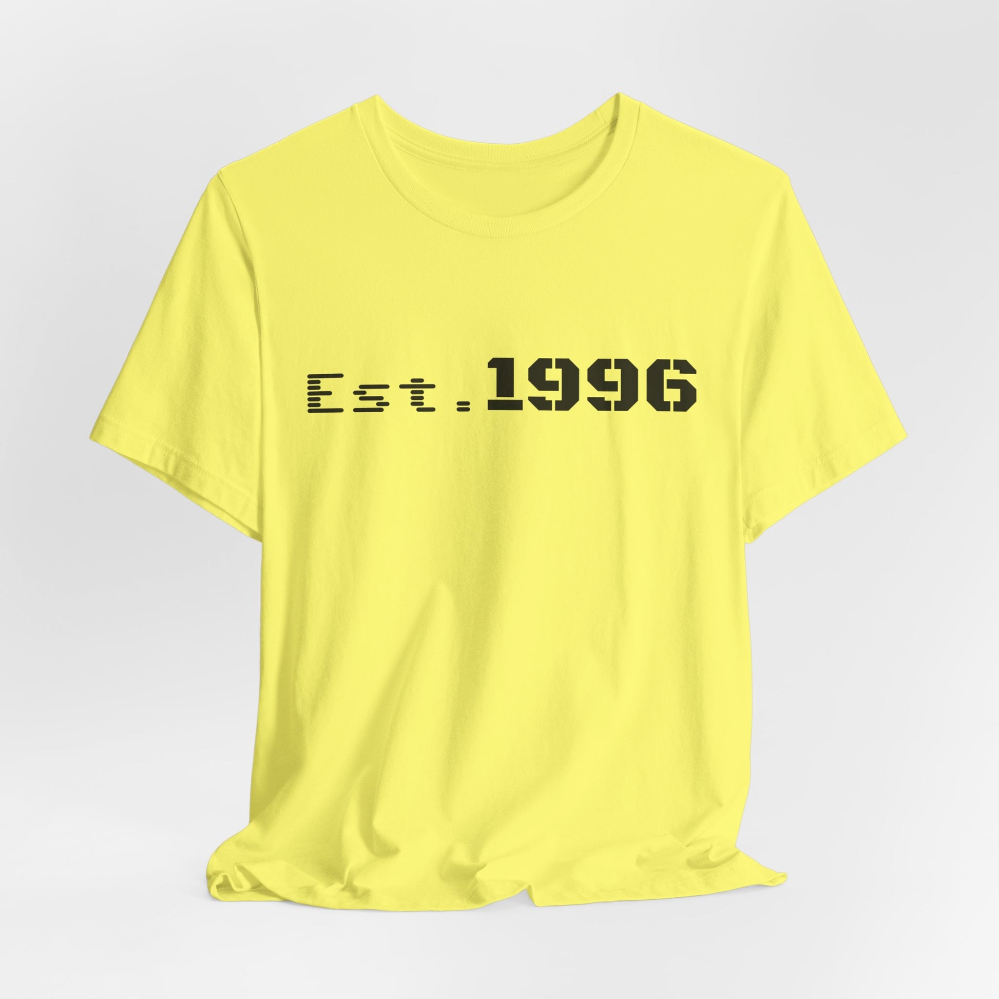 Vintage Est. 1996 T-shirt by Printify featuring a classic design, perfect as a birthday gift for someone born in 1996.
