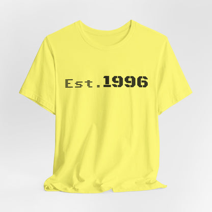 Vintage Est. 1996 T-shirt by Printify featuring a classic design, perfect as a birthday gift for someone born in 1996.