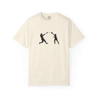 Black baseball silhouette T-shirt with minimal baseball players graphic, casual men's graphic tee by Printify