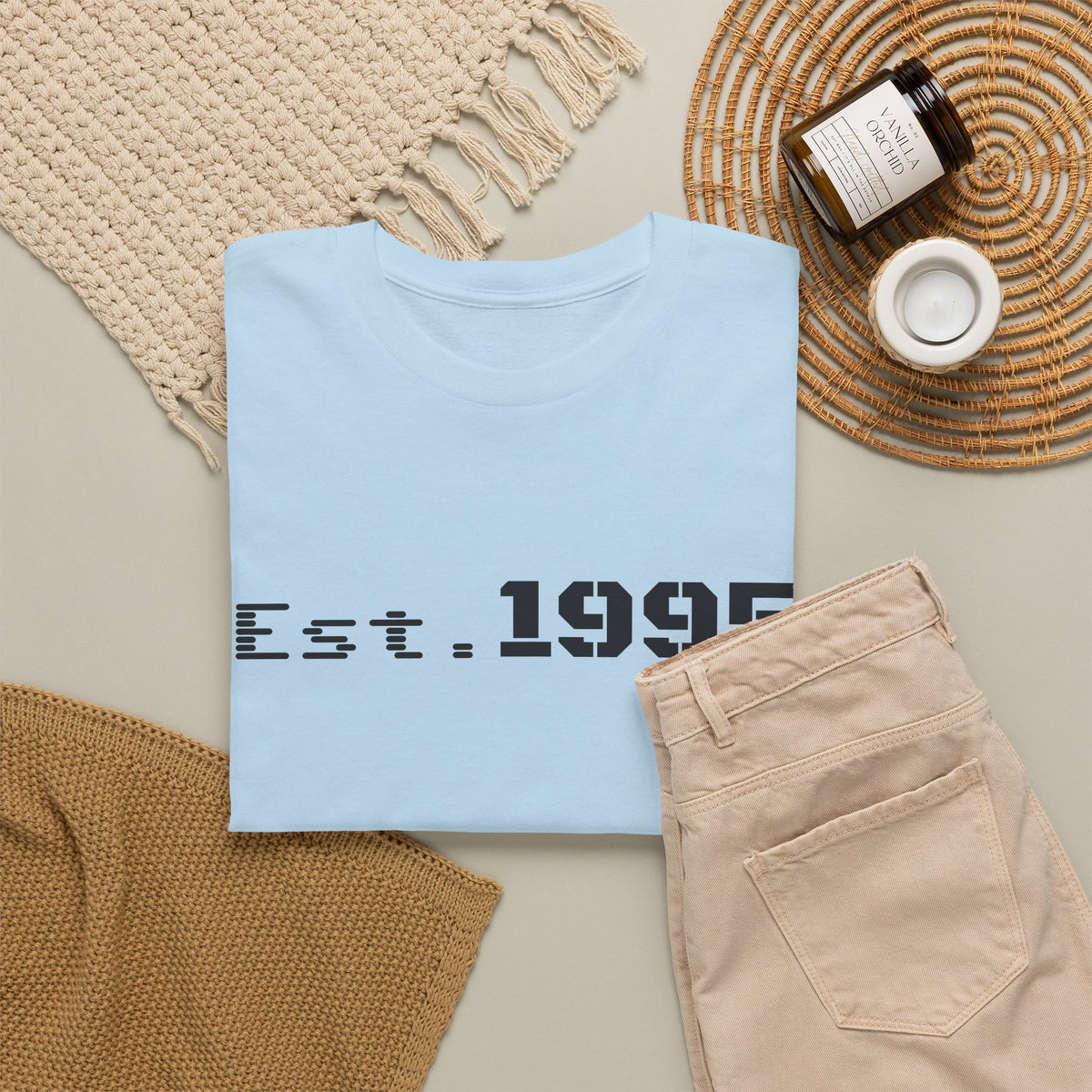 Vintage Est. 1995 T-shirt by Printify featuring minimalist design and birthday celebration style on soft fabric.