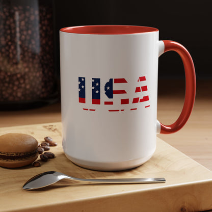USA Flag Accent Coffee Mug — Patriotic 11/15oz Ceramic Coffee Cup