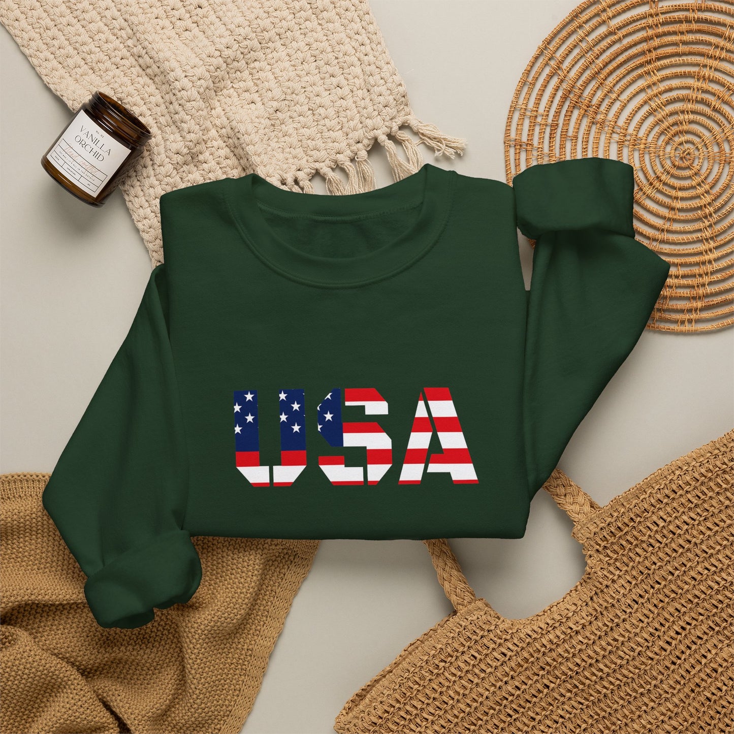 USA Flag Unisex Crewneck Sweatshirt, Cozy Apparel, Casual Wear, Independence Day Gift, Americana Style