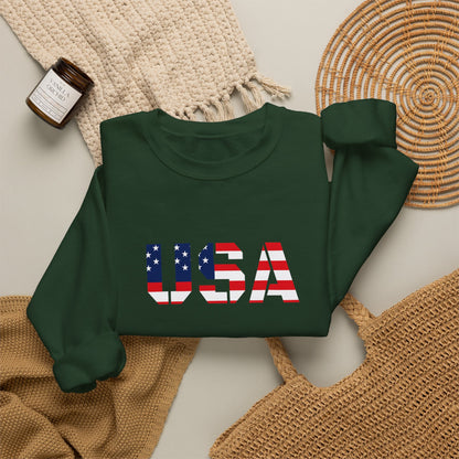 USA Flag Unisex Crewneck Sweatshirt, Cozy Apparel, Casual Wear, Independence Day Gift, Americana Style