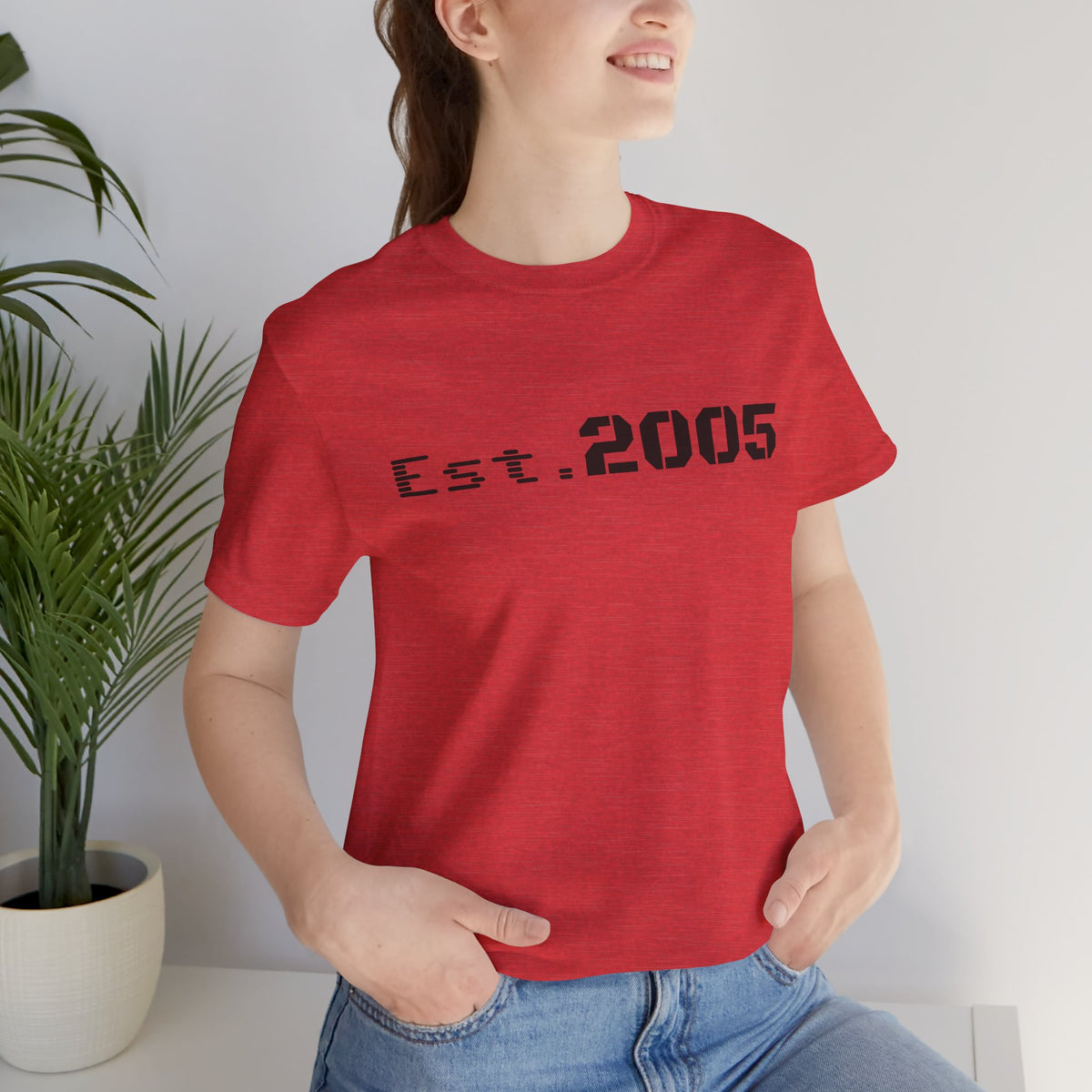 Black Est. 2005 T-shirt by Printify featuring a minimal anniversary year design, casual and stylish for everyday wear.