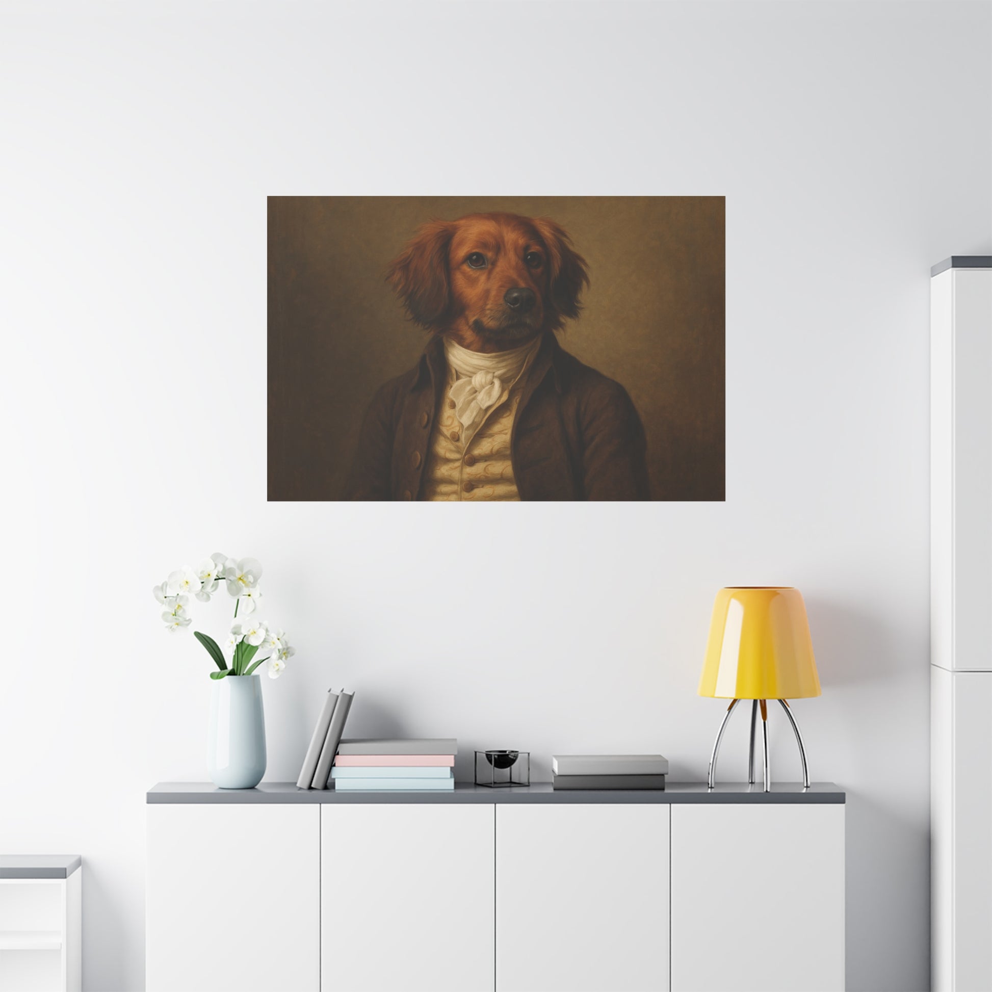 Printify Regal Dog Portrait on matte canvas, showcasing a detailed and vibrant dog artwork print.