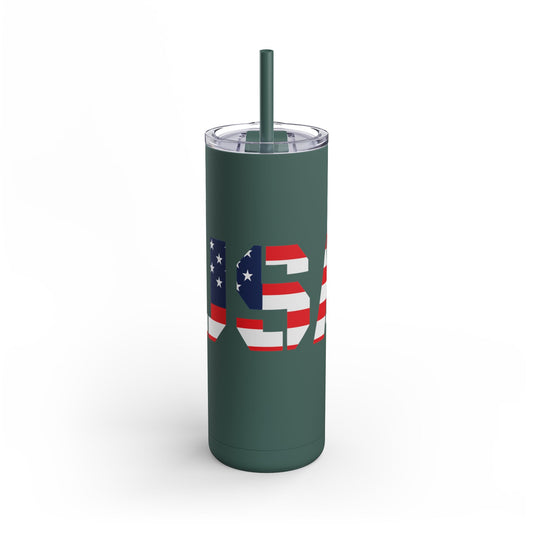 USA Flag Tumbler - 20oz Skinny Matte Drinkware, Travel Mug, Patriotic Gift, Fourth of July, Summer BBQ, Camping, Outdoor - TRV