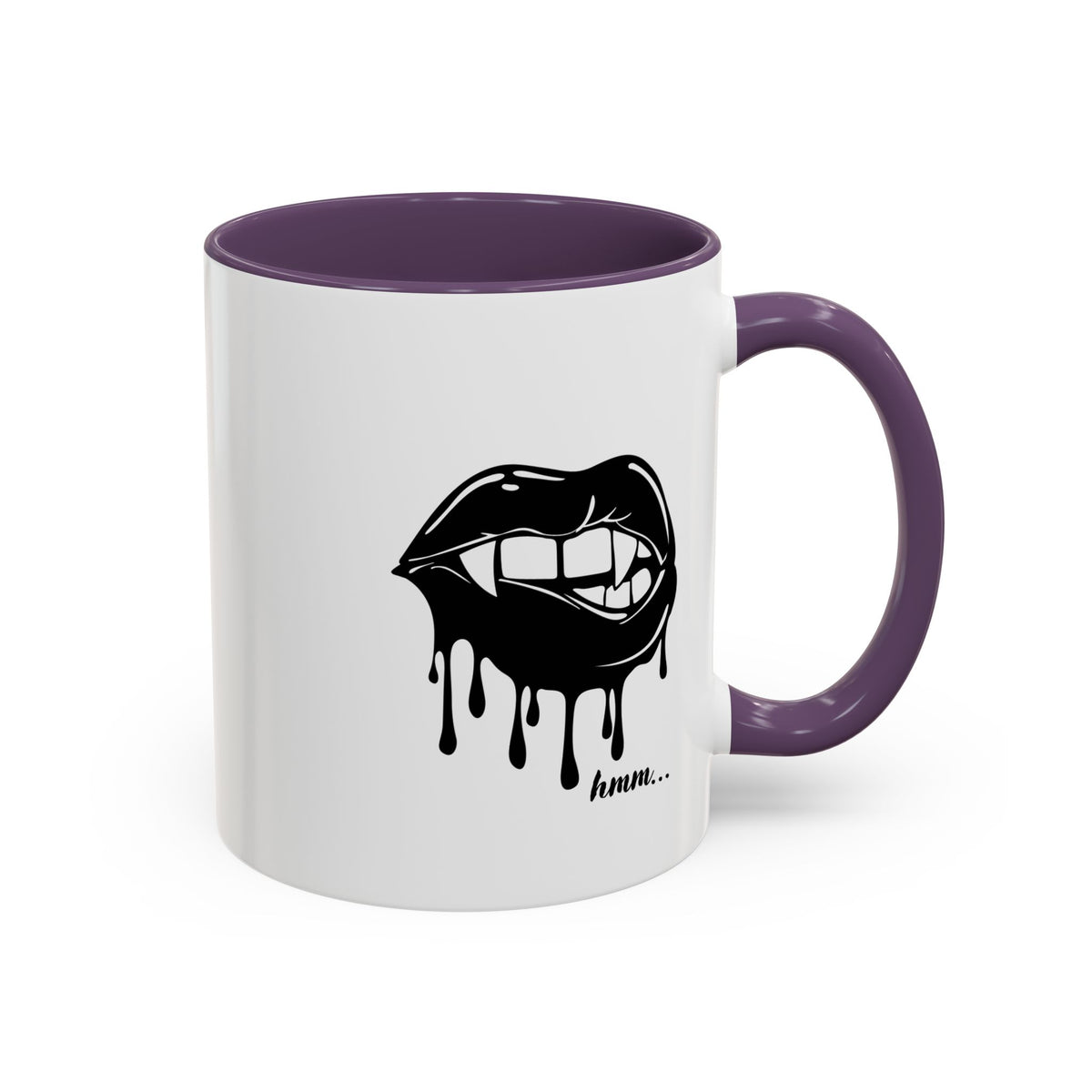 Black accent Dripping Bite coffee mug by Printify, 11oz or 15oz ceramic mug with a dripping bite design.