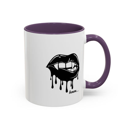 Black accent Dripping Bite coffee mug by Printify, 11oz or 15oz ceramic mug with a dripping bite design.