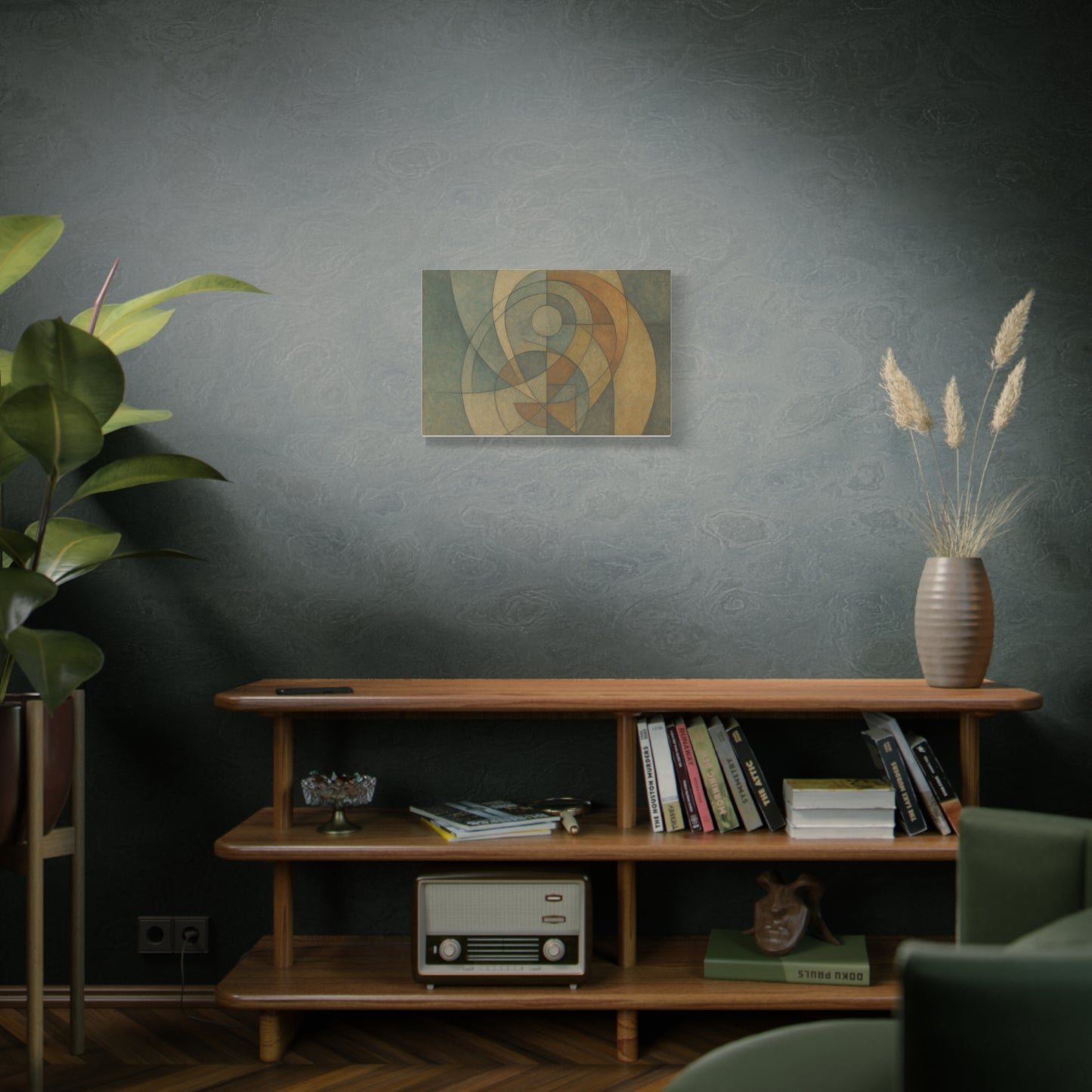 Abstract geometric circles on a matte canvas print by Printify, showcasing modern art with bold shapes and vibrant colors.