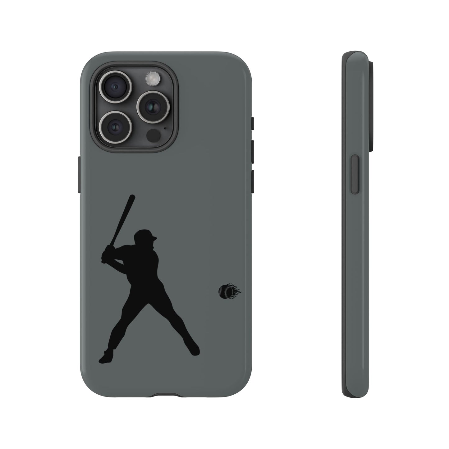 Black baseball silhouette tough phone case for iPhone, protective sporty design by Printify, fits snugly around the device.