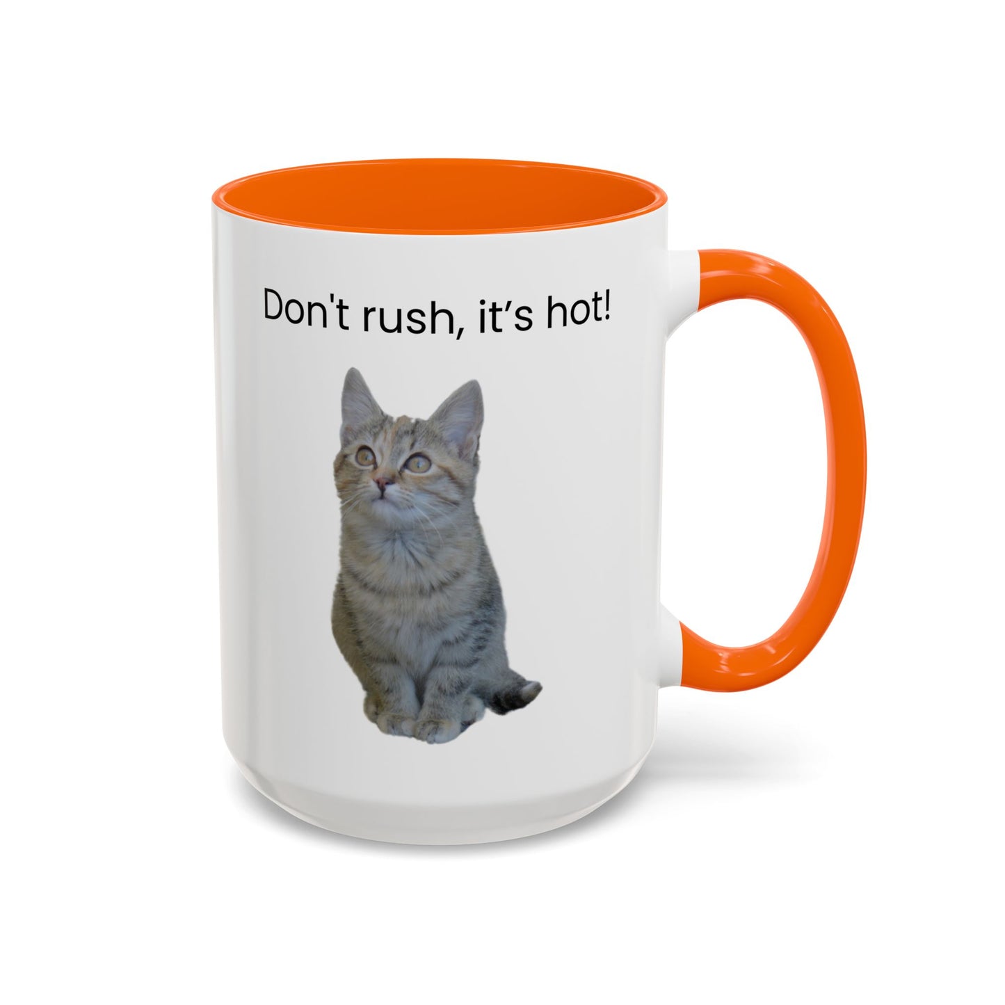 Cat Coffee Mug - "Don't rush, it's hot!" Accent Ceramic Mug (11/15 oz)