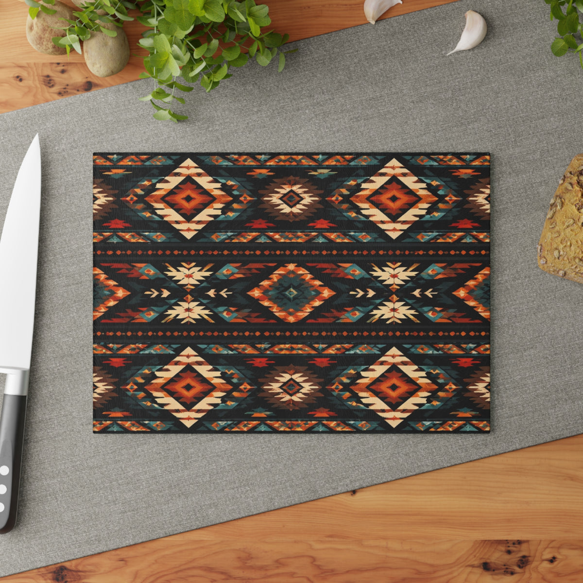 Southwest Aztec Glass Cutting Board – Rustic Tribal Pattern Kitchen Board