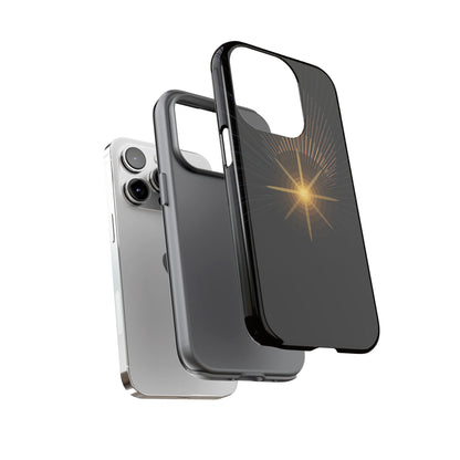 Tough Cases - Radiant Star Phone Case, Protective Black Shockproof Cover with Golden Light Design