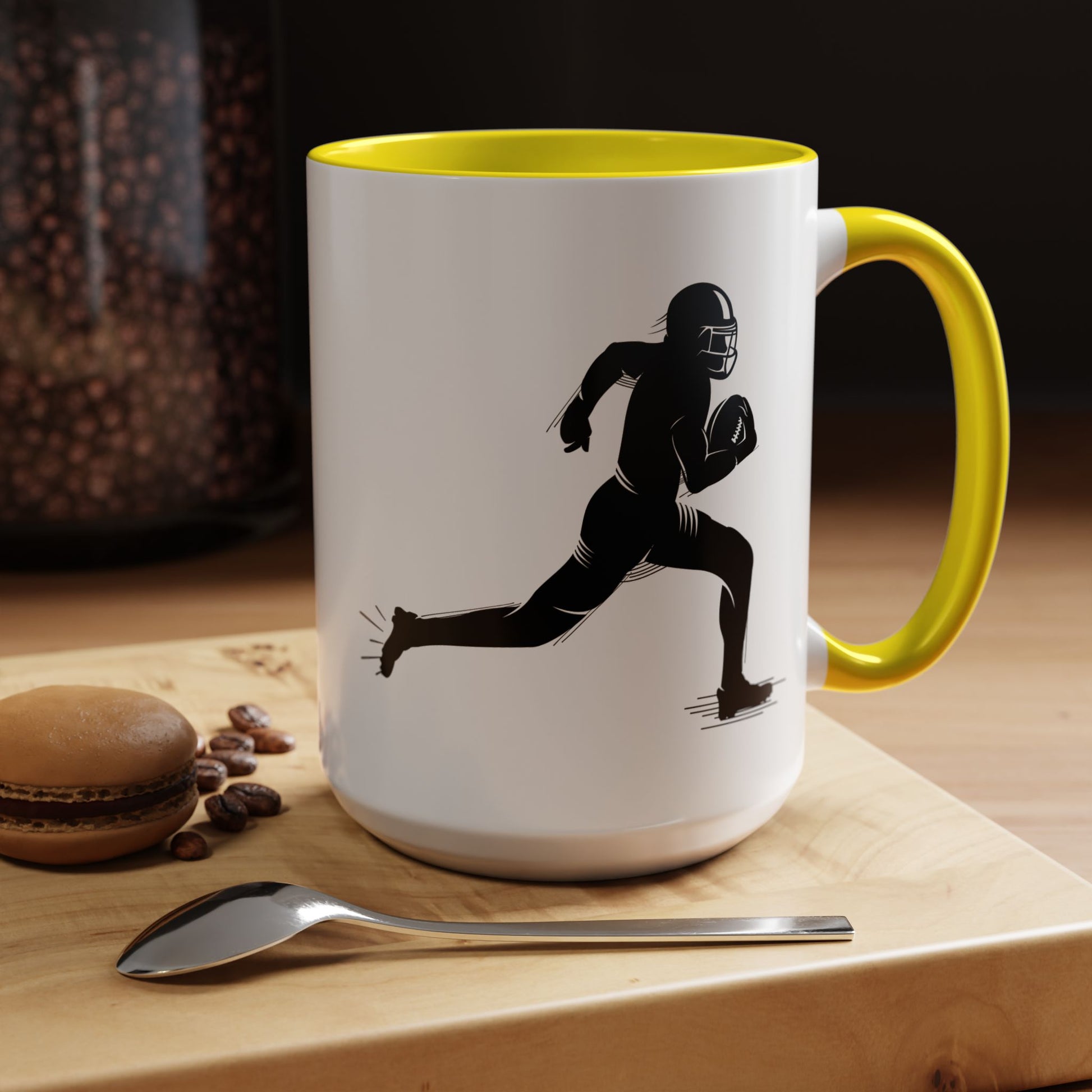 Football Player Themed Accent Coffee Mug, Sports Fan Gift, Unique Mug for Athletes, Coffee Lover, Game Day Essential - TRV