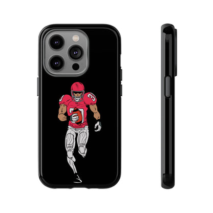 Black tough football player phone case for iPhone with sports design, protective and durable, by Printify.