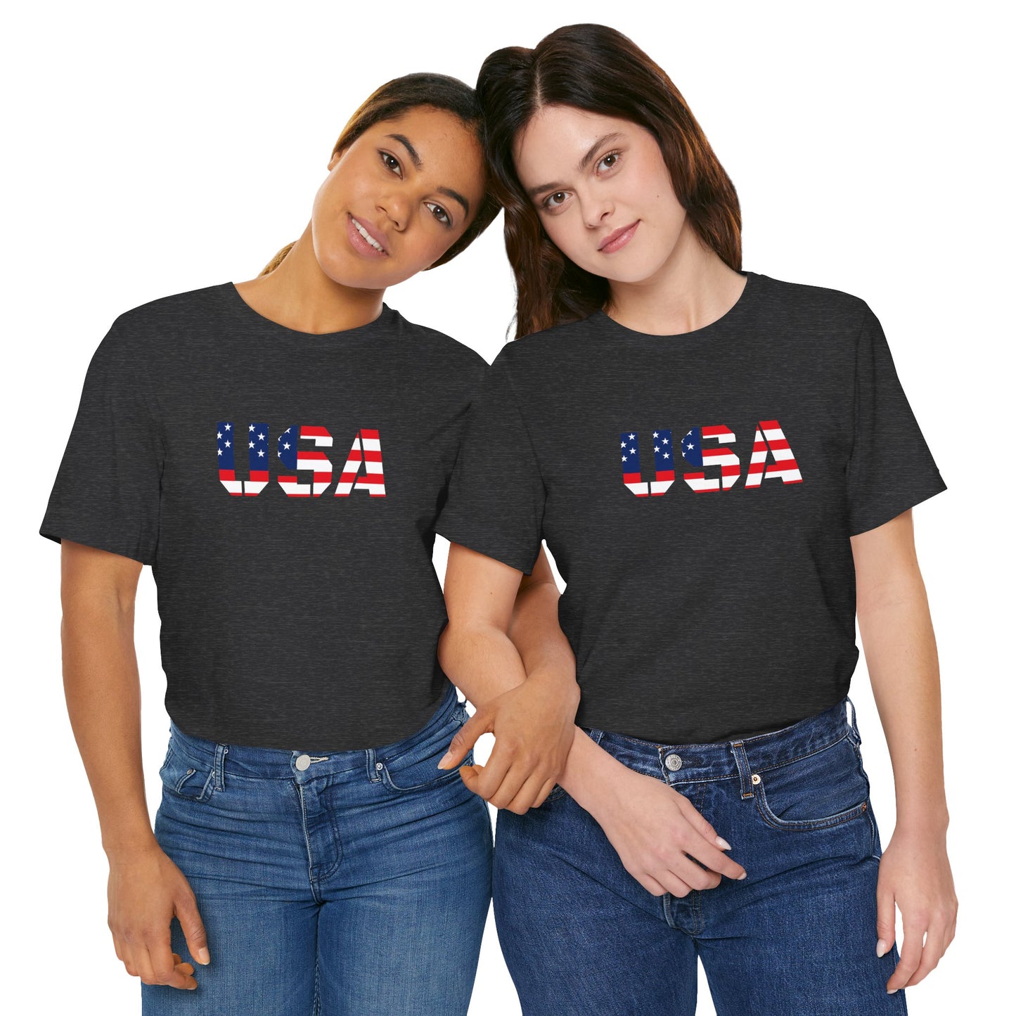 USA Flag Text Tee — Patriotic Fourth of July T-Shirt