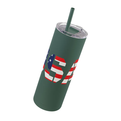 USA Flag Tumbler - 20oz Skinny Matte Drinkware, Travel Mug, Patriotic Gift, Fourth of July, Summer BBQ, Camping, Outdoor - TRV