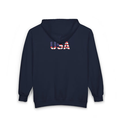 USA Flag Full Zip Hoodie - Unisex Sweatshirt for Independence Day, Patriotic Apparel, Casual Wear, Gifts for Veterans - TRV