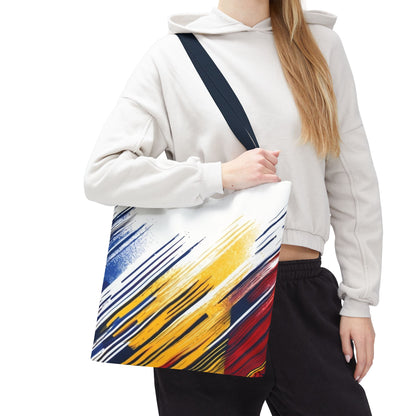 Abstract Brushstroke Tote Bag - Bold Red, Yellow & Blue All-Over Print