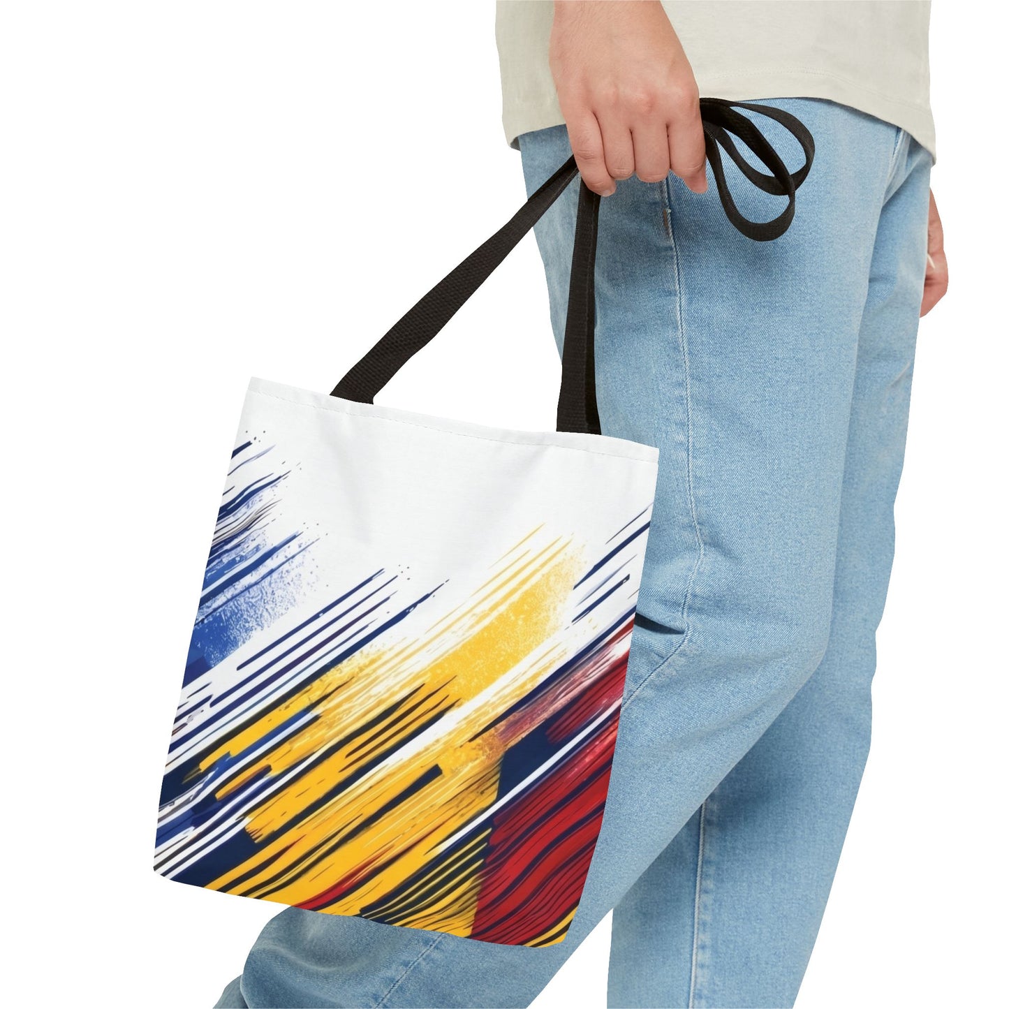 Abstract Brushstroke Tote Bag - Bold Red, Yellow & Blue All-Over Print