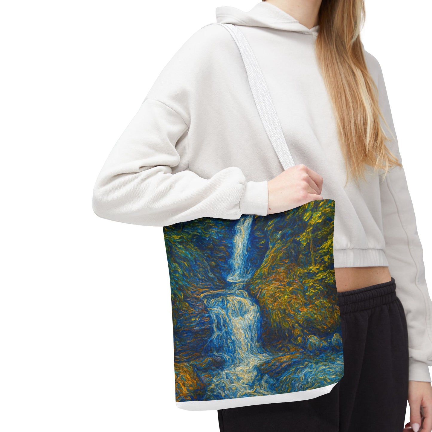 Nature-Inspired Tote Bag, Artistic Eco-Friendly Shopper, Waterfall Design, Reusable Market Bag, Gift for Nature Lovers - TRV