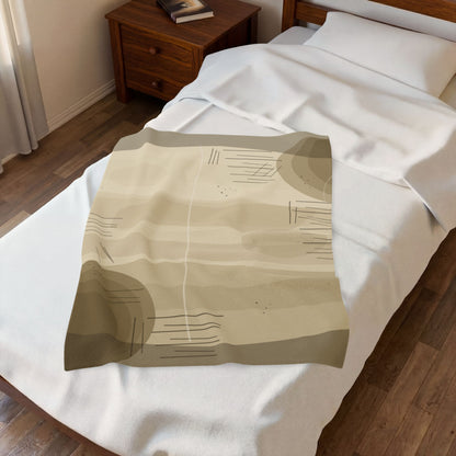 Neutral Abstract Shapes Velveteen Plush Blanket | Beige Modern Minimalist Throw - TRV