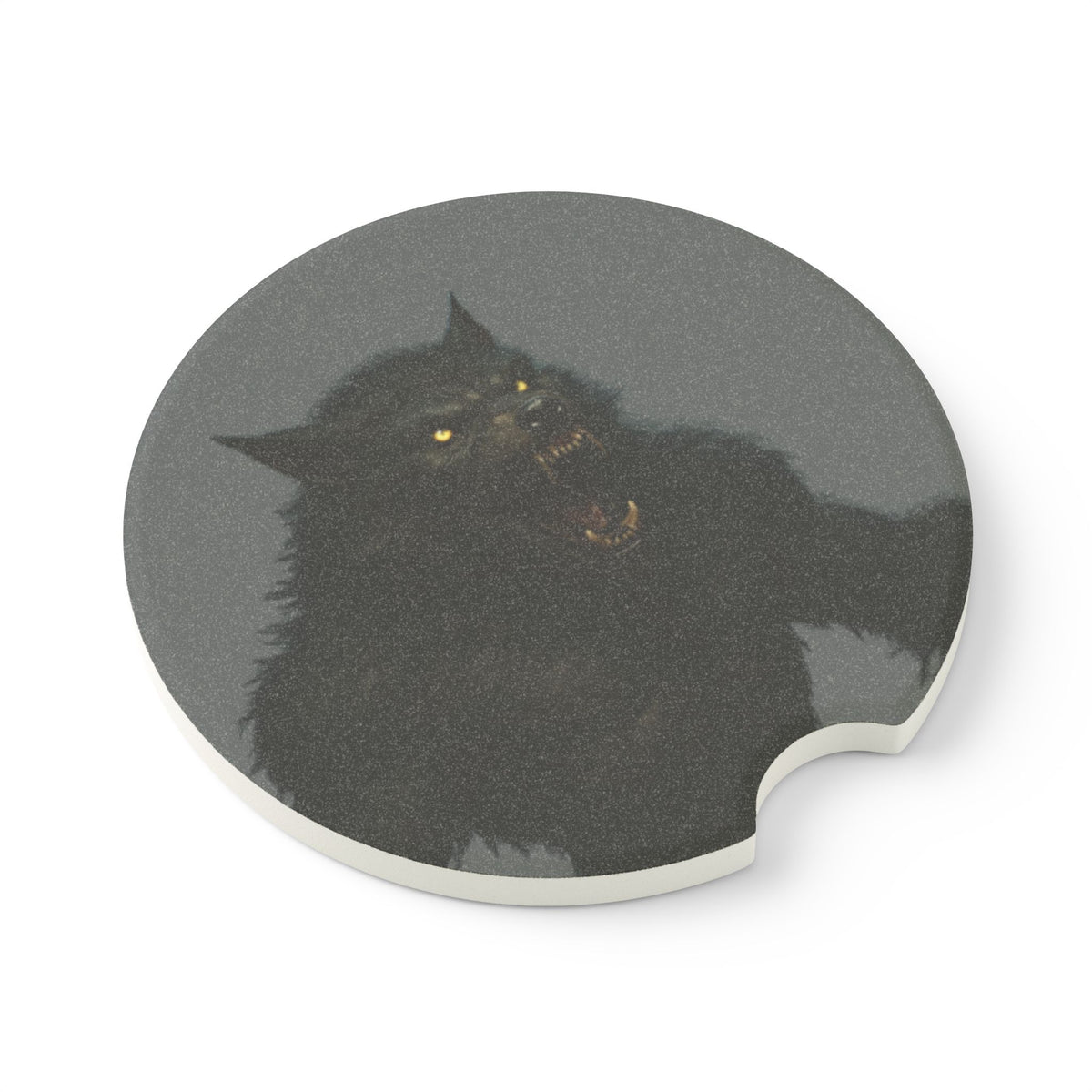 Black soapstone car coaster featuring a night-themed black cat design, perfect for pet lovers and car accessories.