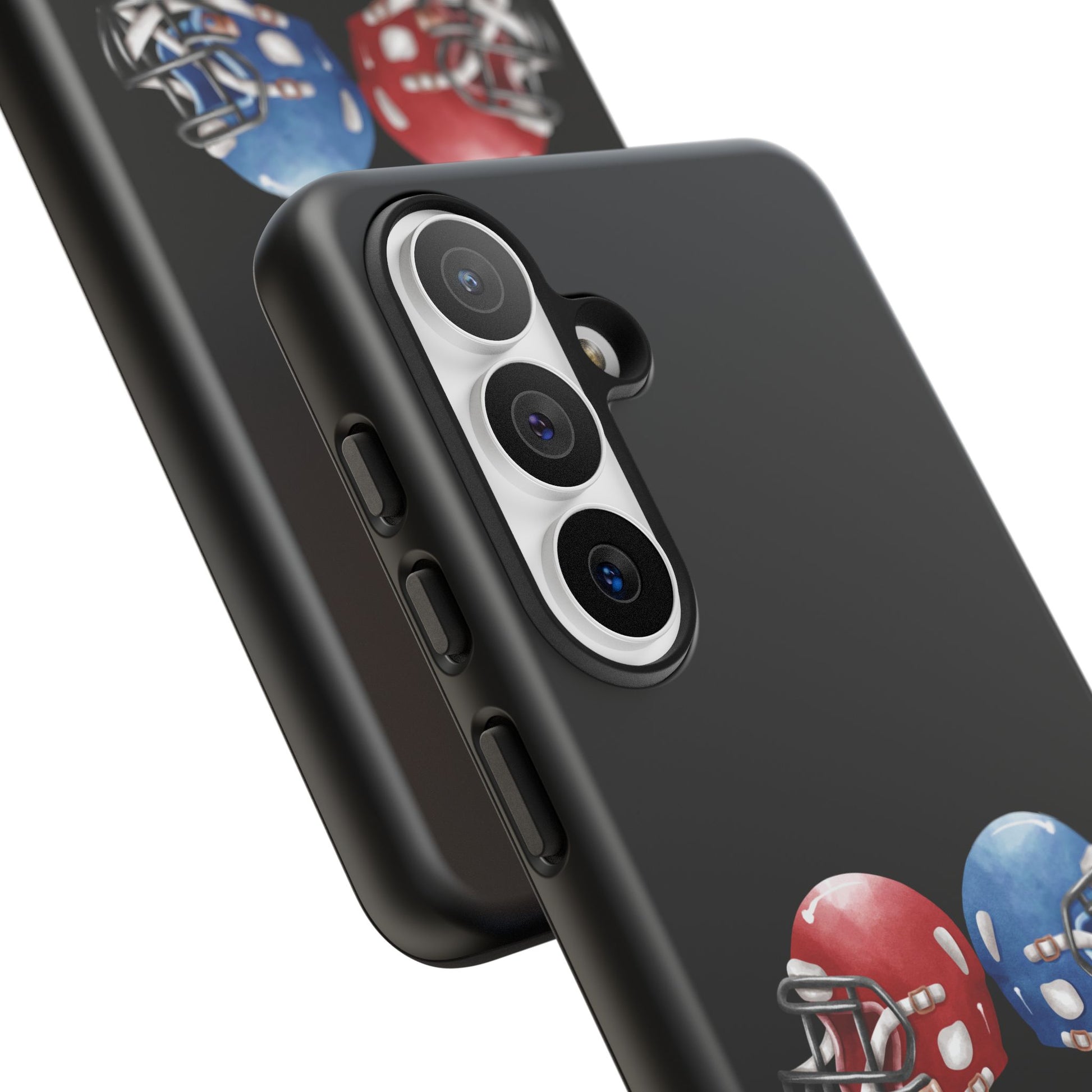 Red and blue football helmet tough phone case for iPhone, protective Printify cover with detailed helmet design.