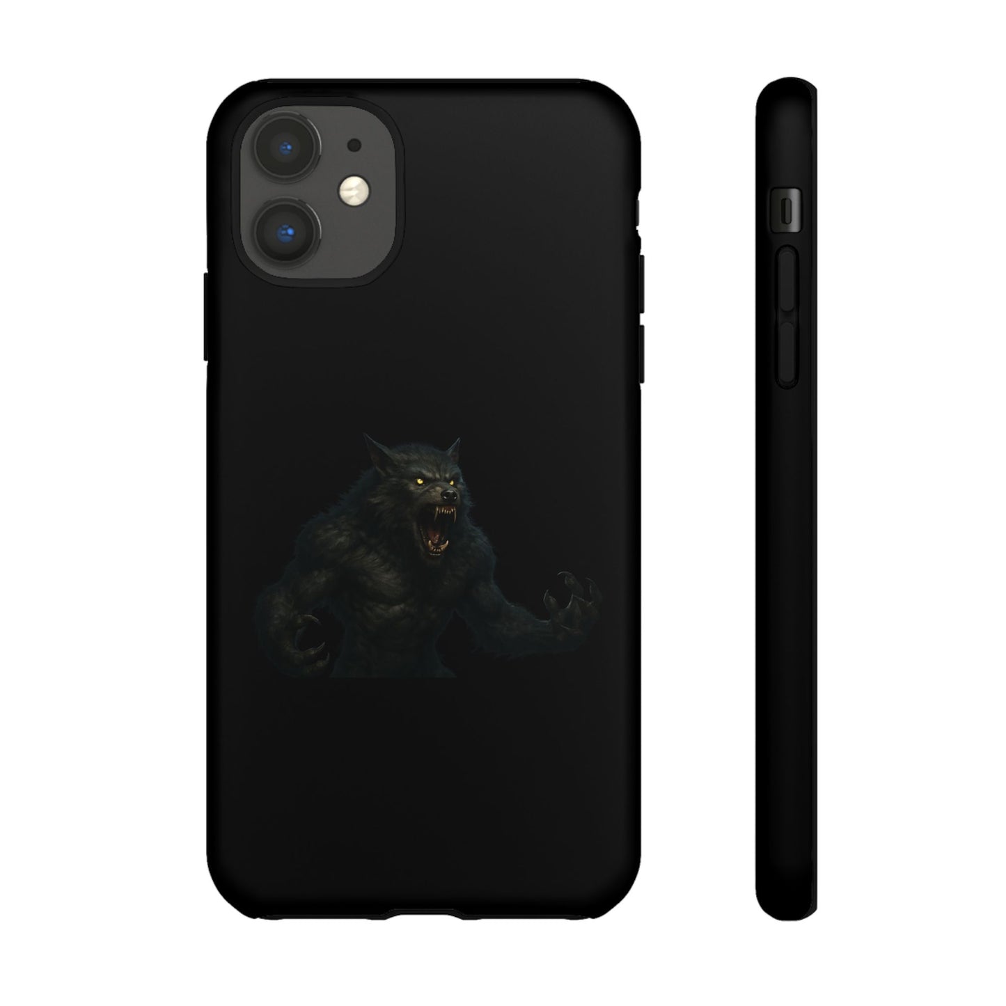 Werewolf phone case with dark monster graphic, durable protective design, fits smartphones for a bold, edgy look.