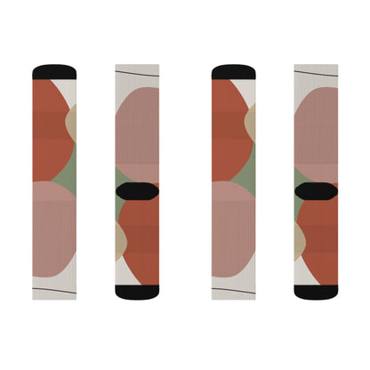Abstract Geometric Floral Sublimation Socks | Colorblock Crew Socks