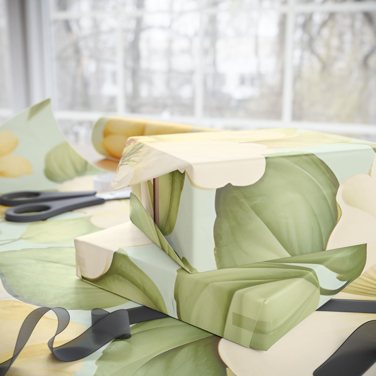 Floral Lemon Wrap — Citrus Blossom Wrapping Paper Roll