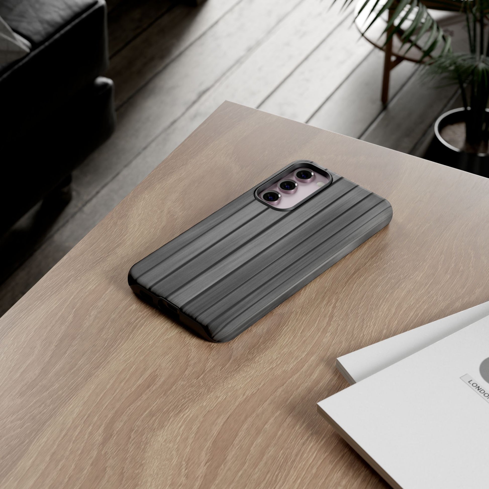 Ribbed metal texture phone case for iPhone, durable protective cover with tough design from Printify.