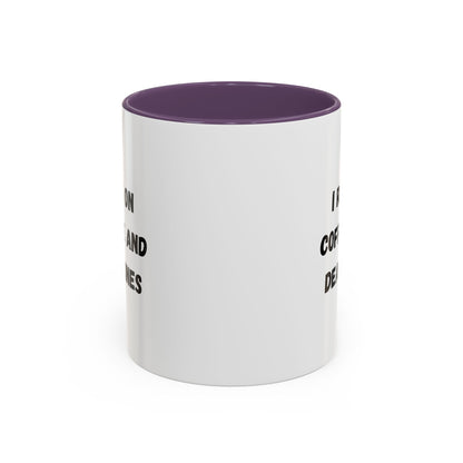 White ceramic coffee mug with "I Run on Coffee and Deadlines" printed in black text, ideal for office or home use.