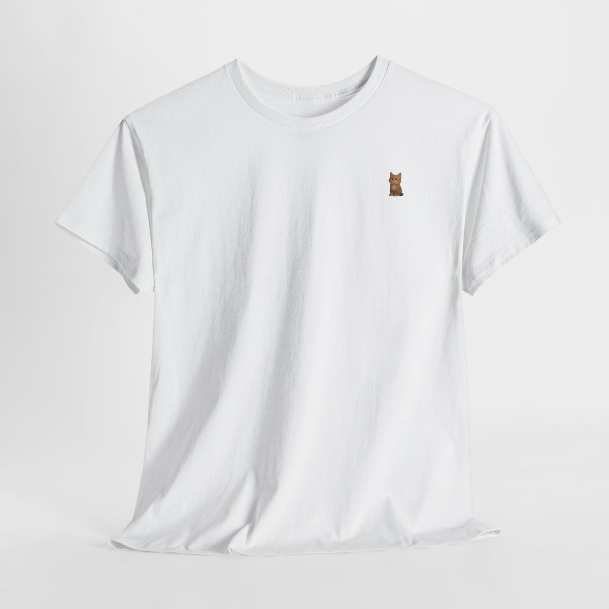 Brown kitten graphic T-shirt for cat lovers, featuring cute cat design on a casual fit Printify T-shirt.